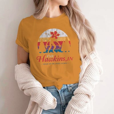 Apsilankykite „Hawkins Vintage Distressed Demogorgon“ marškinėliai mergaitėms „Stranger Things“ Joyce'as Jimas Mike'as „Eleven Tees“ moteriški marškinėliai Graphic