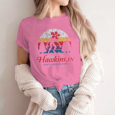 Apsilankykite „Hawkins Vintage Distressed Demogorgon“ marškinėliai mergaitėms „Stranger Things“ Joyce'as Jimas Mike'as „Eleven Tees“ moteriški marškinėliai Graphic