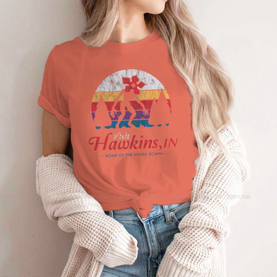 Apsilankykite „Hawkins Vintage Distressed Demogorgon“ marškinėliai mergaitėms „Stranger Things“ Joyce'as Jimas Mike'as „Eleven Tees“ moteriški marškinėliai Graphic