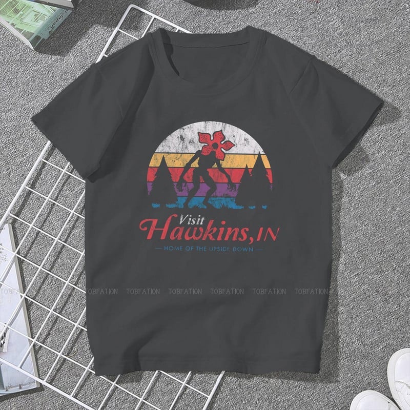 Apsilankykite „Hawkins Vintage Distressed Demogorgon“ marškinėliai mergaitėms „Stranger Things“ Joyce'as Jimas Mike'as „Eleven Tees“ moteriški marškinėliai Graphic