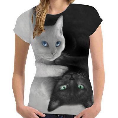 Madingi katinai, 3D spaudiniai, moteriški moteriški marškinėliai, marškinėliai gyvūnams Harajuku su apvalia kakle trumpomis rankovėmis unisex vasariniai marškinėliai ir marškinėliai 6XL
