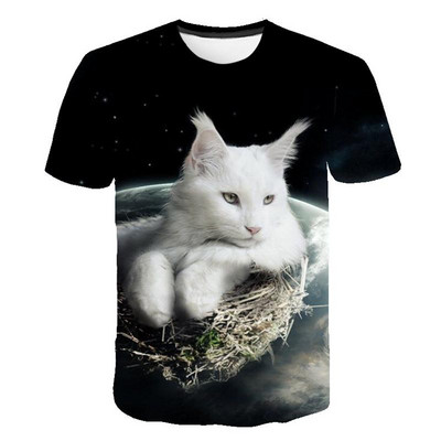 Fashion Lovely Cat 3D Print Női Női Lány Póló Állati Harajuku Kereknyakú, Rövid ujjú Uniszex Nyári Felsők és pólók 6XL