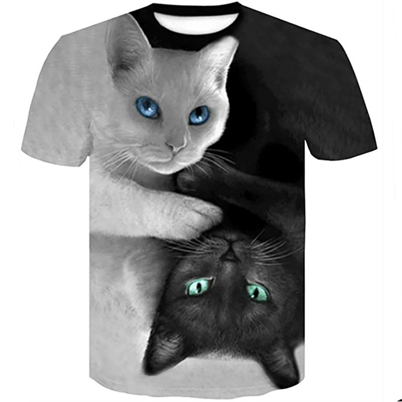 Fashion Lovely Cat 3D Print Női Női Lány Póló Állati Harajuku Kereknyakú, Rövid ujjú Uniszex Nyári Felsők és pólók 6XL