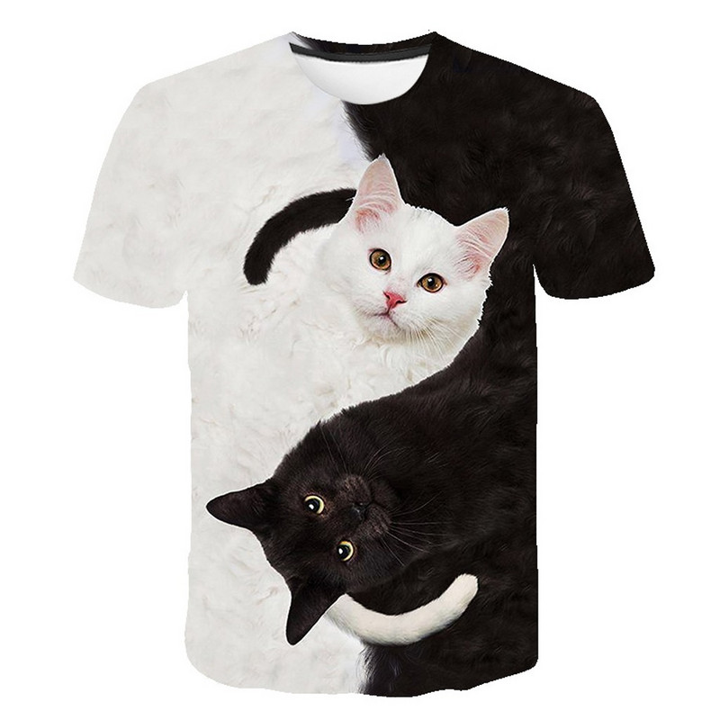 Fashion Lovely Cat 3D Print Női Női Lány Póló Állati Harajuku Kereknyakú, Rövid ujjú Uniszex Nyári Felsők és pólók 6XL