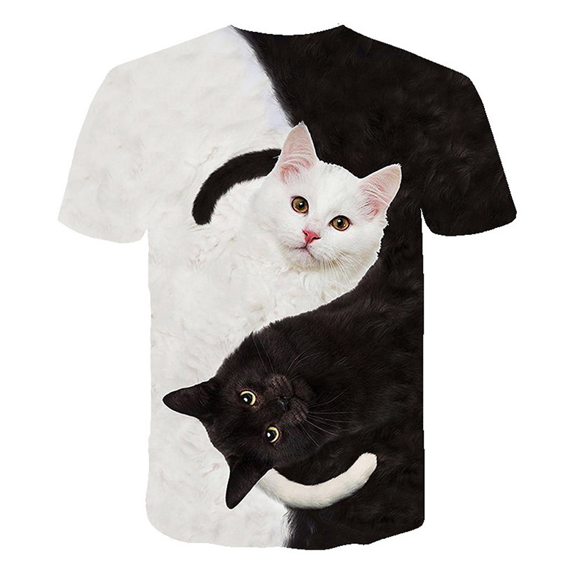 Fashion Lovely Cat 3D Print Női Női Lány Póló Állati Harajuku Kereknyakú, Rövid ujjú Uniszex Nyári Felsők és pólók 6XL