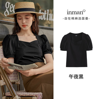 INMAN moteriški marškinėliai Elegantiški, madingi, moteriški palaidinės, kvadratinės apykaklės, moteriški drabužiai trumpomis pūstomis rankovėmis.