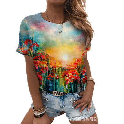 Tricou cu imprimeu de pisică de vară pentru femei, cu mânecă scurtă, cu decolteu în formă de O, Topuri casual, Tricou, la modă, pentru dama, Mărime, Pulover largi, Tricou