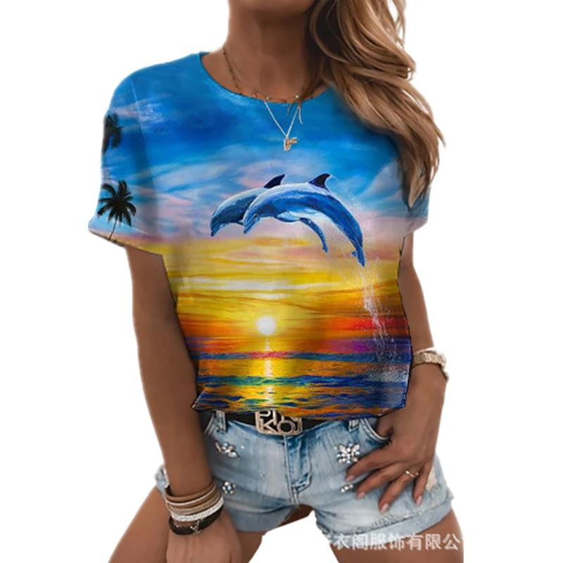 Tricou cu imprimeu de pisică de vară pentru femei, cu mânecă scurtă, cu decolteu în formă de O, Topuri casual, Tricou, la modă, pentru dama, Mărime, Pulover largi, Tricou