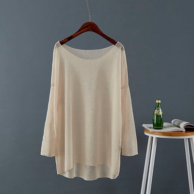 Marškinėliai Moteriški Korėjietiško stiliaus Vasariniai ploni kremai nuo saulės Ilgi Moteriški Smėlio spalvos Draugai Paprasti Solidūs Kietas Karštas Išpardavimas Laisvas Harajuku Hipster