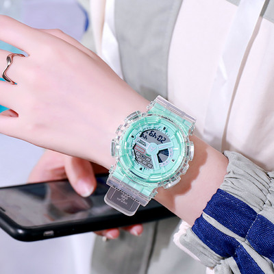 Sportiškas vyriškas laikrodis su skaidriu apyranke ir apvaliu ciferblatu