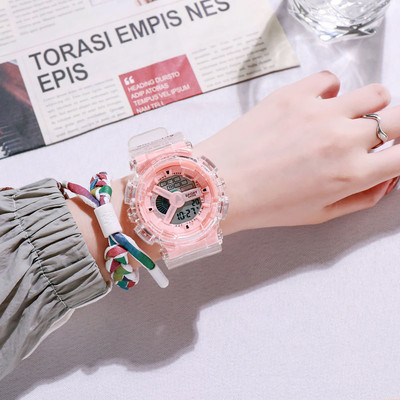 Sportiškas vyriškas laikrodis su skaidriu apyranke ir apvaliu ciferblatu