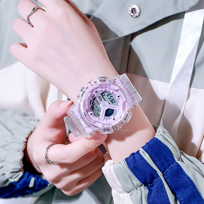 Sportiškas vyriškas laikrodis su skaidriu apyranke ir apvaliu ciferblatu