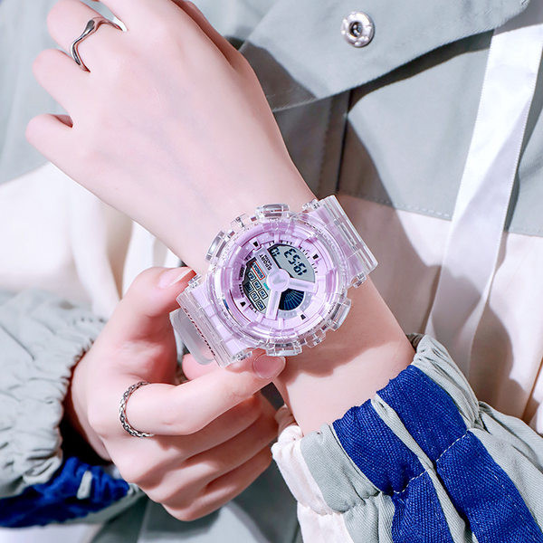 Sportiškas vyriškas laikrodis su skaidriu apyranke ir apvaliu ciferblatu