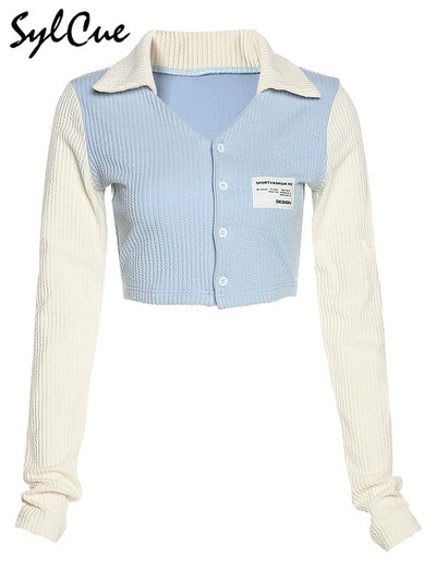 Sylcue Drăguț Pur Tineret Compact Versatil Navetă Bland Proaspăt Subțire Simplu Tendință Moda Ombilical Top scurt pentru femei