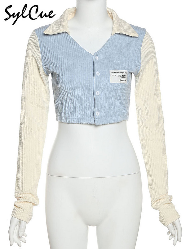 Sylcue Drăguț Pur Tineret Compact Versatil Navetă Bland Proaspăt Subțire Simplu Tendință Moda Ombilical Top scurt pentru femei