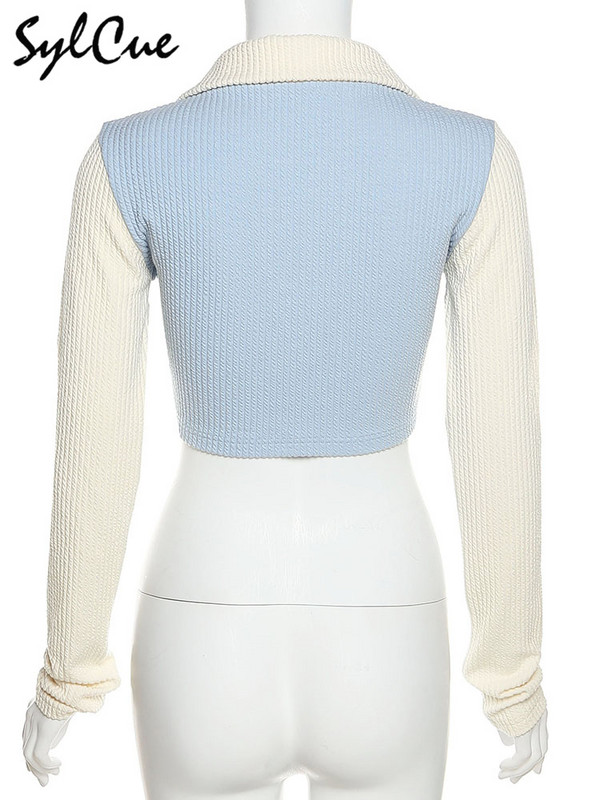 Sylcue Drăguț Pur Tineret Compact Versatil Navetă Bland Proaspăt Subțire Simplu Tendință Moda Ombilical Top scurt pentru femei