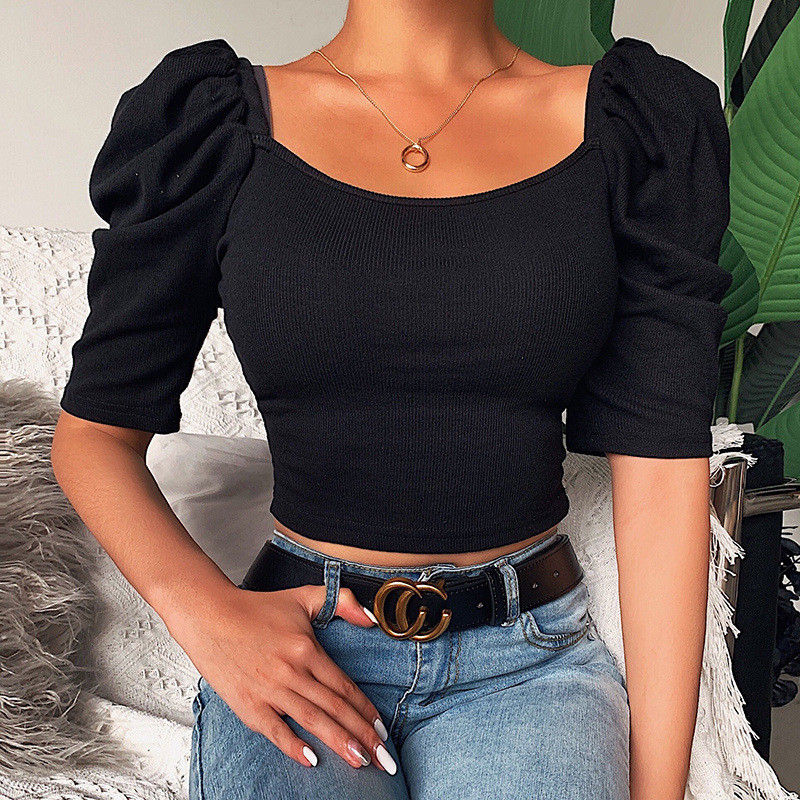 Topuri tricotate sexy pentru femei de vară cu mâneci scurte crop top bustieră camisole club de noapte femei tricou negru alb portocaliu elegant