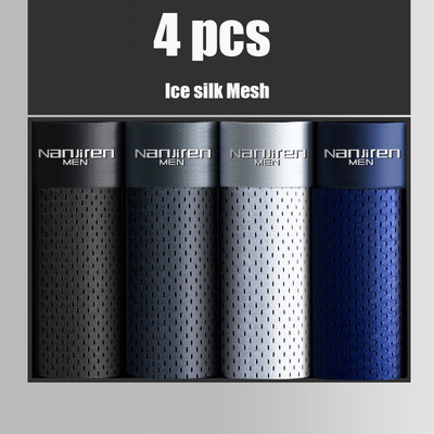 Férfi bugyi jég selyem fehérnemű hálós boxernadrág Férfi boxer Ropa belső Hombre Calzoncillos légáteresztő bambusz lyuk nagy méret