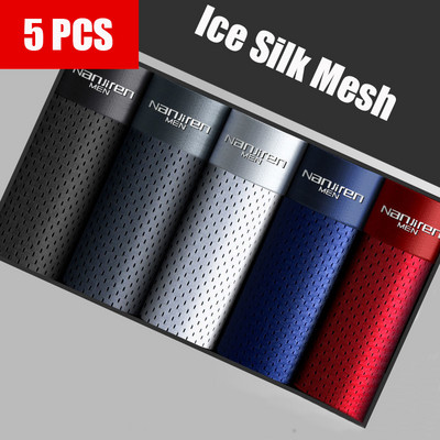 Férfi bugyi jég selyem fehérnemű hálós boxernadrág Férfi boxer Ropa belső Hombre Calzoncillos légáteresztő bambusz lyuk nagy méret