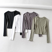 BRADELY MICHELLE 2021 nyár ÚJ Érkezés Női Egyszínű Sexy Causal O-nyak hosszú ujjú Skinny Crop Top Club Streetwear Party