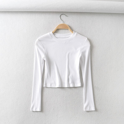 BRADELY MICHELLE 2021 nyár ÚJ Érkezés Női Egyszínű Sexy Causal O-nyak hosszú ujjú Skinny Crop Top Club Streetwear Party