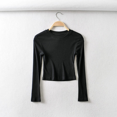 BRADELY MICHELLE 2021 nyár ÚJ Érkezés Női Egyszínű Sexy Causal O-nyak hosszú ujjú Skinny Crop Top Club Streetwear Party