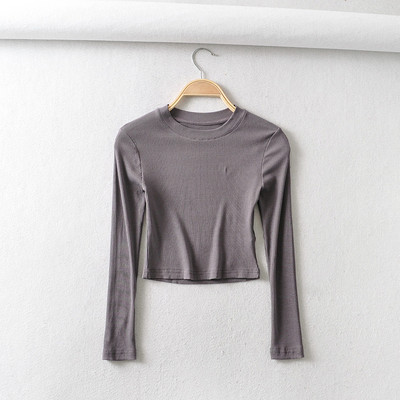 BRADELY MICHELLE 2021 nyár ÚJ Érkezés Női Egyszínű Sexy Causal O-nyak hosszú ujjú Skinny Crop Top Club Streetwear Party