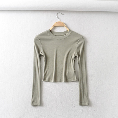 BRADELY MICHELLE 2021 nyár ÚJ Érkezés Női Egyszínű Sexy Causal O-nyak hosszú ujjú Skinny Crop Top Club Streetwear Party