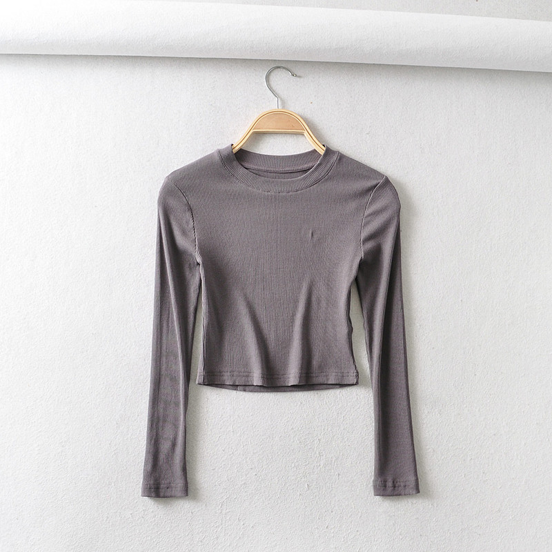 BRADELY MICHELLE 2021 nyár ÚJ Érkezés Női Egyszínű Sexy Causal O-nyak hosszú ujjú Skinny Crop Top Club Streetwear Party