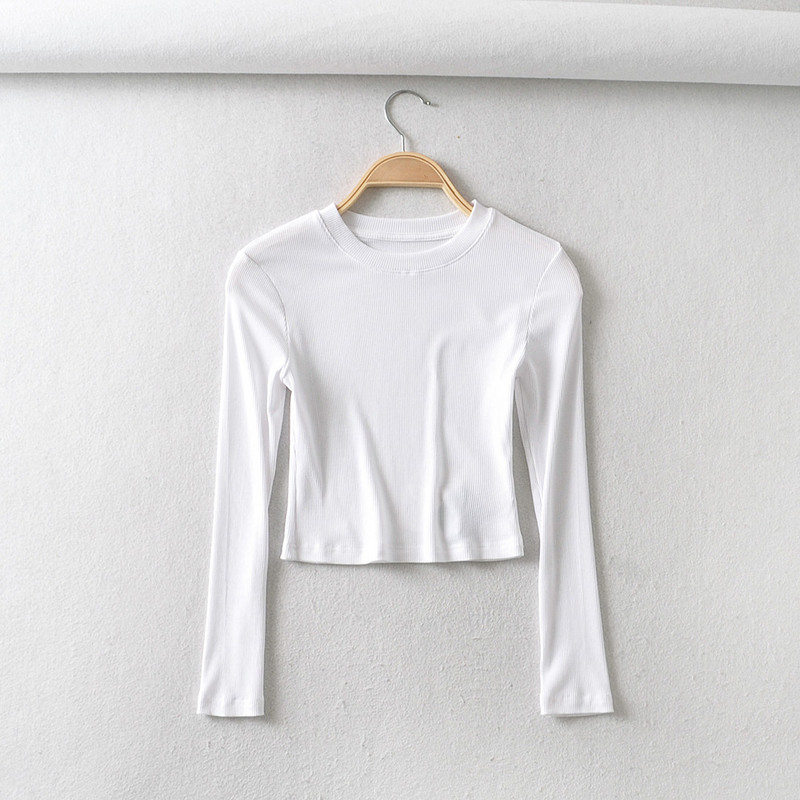 BRADELY MICHELLE 2021 nyár ÚJ Érkezés Női Egyszínű Sexy Causal O-nyak hosszú ujjú Skinny Crop Top Club Streetwear Party