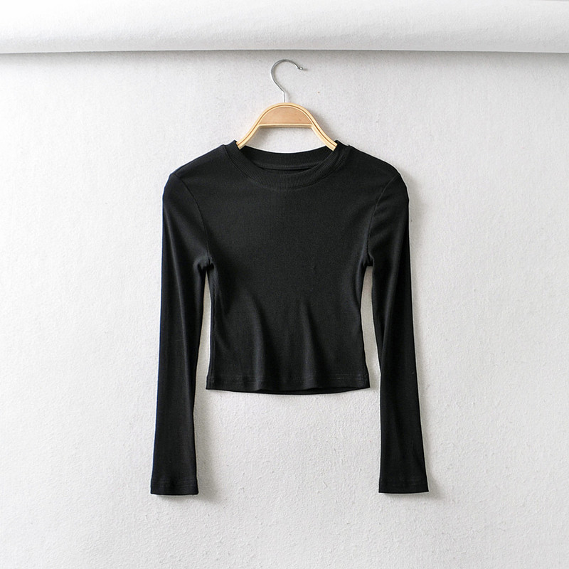 BRADELY MICHELLE 2021 nyár ÚJ Érkezés Női Egyszínű Sexy Causal O-nyak hosszú ujjú Skinny Crop Top Club Streetwear Party