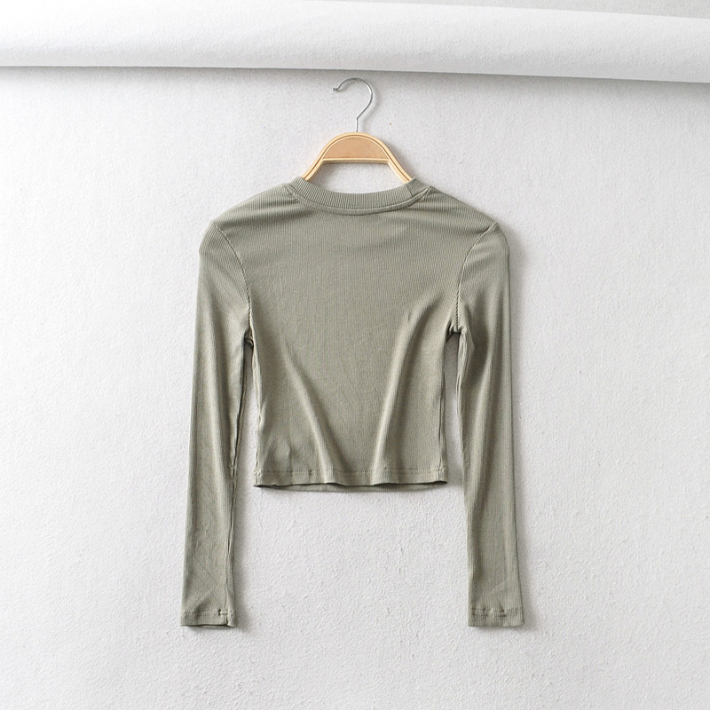 BRADELY MICHELLE 2021 nyár ÚJ Érkezés Női Egyszínű Sexy Causal O-nyak hosszú ujjú Skinny Crop Top Club Streetwear Party