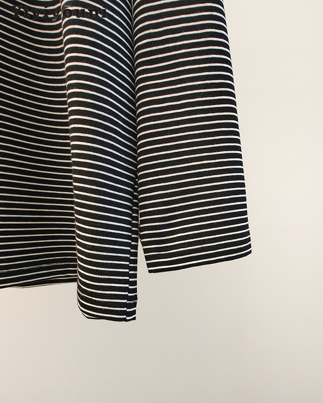 Topuri casual Yiyiyouni cu mâneci lungi pentru femei 2022, la modă, în dungi, cu gâtul O, negru, alb, de bază, pentru femei, îmbrăcăminte de stradă vintage, top gotic