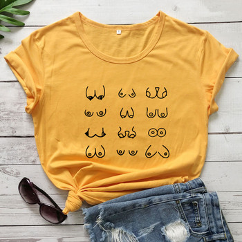 Happy Boobs T-shirt Funny Hipster Nipples Graphic Top T-shirt Casual γυναικείο κοντομάνικο φεμινιστικό μπλουζάκι