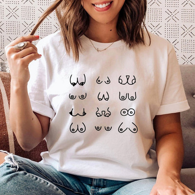 „Happy Boobs“ marškinėliai Juokingi „Hipster Nipples“ grafiniai viršutiniai marškinėliai Moteriški trumpomis rankovėmis feministinė marškinėlių apranga