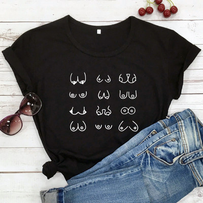 Tricou Happy Boobs Funny Hipster Nipples Graphic Top Tricou Casual Femei Maneca scurta Tricou Feminist Tinuta