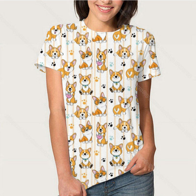 3D Kawaii Animal Dog marškinėliai Korgio auksaspalvio retriverio mopso marškinėliai moterims Kasdieniai gatvės drabužiai Unisex marškinėliai Vasariniai moteriški drabužiai