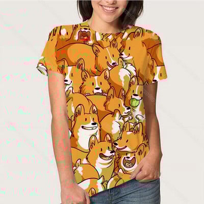 3D Kawaii Animal Dog marškinėliai Korgio auksaspalvio retriverio mopso marškinėliai moterims Kasdieniai gatvės drabužiai Unisex marškinėliai Vasariniai moteriški drabužiai
