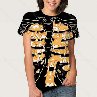 3D Kawaii Animal Dog marškinėliai Korgio auksaspalvio retriverio mopso marškinėliai moterims Kasdieniai gatvės drabužiai Unisex marškinėliai Vasariniai moteriški drabužiai