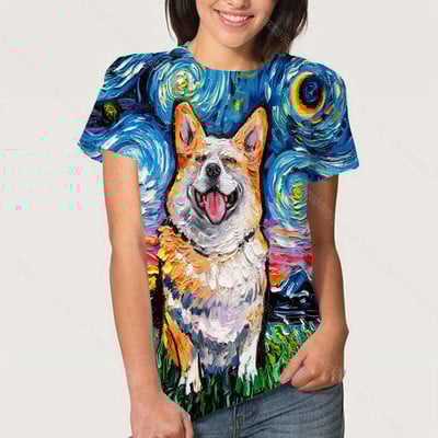 3D Kawaii Animal Dog marškinėliai Korgio auksaspalvio retriverio mopso marškinėliai moterims Kasdieniai gatvės drabužiai Unisex marškinėliai Vasariniai moteriški drabužiai