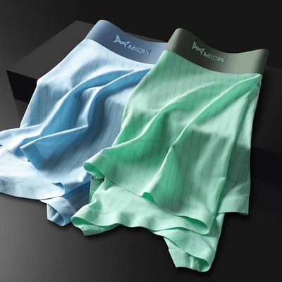MiiOW 2 buc. Boxer pentru bărbați din mătase subțire de gheață Boxeri fără cusături, grad AAA, grafen, antibacterian, chiloți pentru bărbați Lenjerie de corp sexy