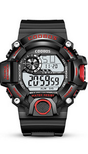 Ceas electronic rezistent la apa cu curea de cauciuc pentru barbati