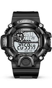 Ceas electronic rezistent la apa cu curea de cauciuc pentru barbati