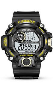 Ceas electronic rezistent la apa cu curea de cauciuc pentru barbati