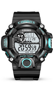 Ceas electronic rezistent la apa cu curea de cauciuc pentru barbati