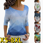 2022 m. Flower Dragonfly Print ilgomis rankovėmis, negabaritinės spalvos, seksualūs marškinėliai V formos iškirpte Madingi laisvalaikio megztiniai, rudens žiemos moteriški drabužiai