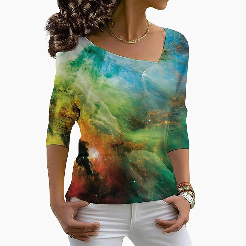 2022 m. Flower Dragonfly Print ilgomis rankovėmis, negabaritinės spalvos, seksualūs marškinėliai V formos iškirpte Madingi laisvalaikio megztiniai, rudens žiemos moteriški drabužiai