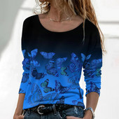 Tricou pentru femei Tricou Gradient de culoare Fluture Strălucitor Zilnic Weekend Fluturi Pictură Tricou Tricou cu mânecă lungă Imprimare Gât rotund