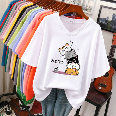 EBAIHUI 100% kokvilnas lielizmēra T krekls Anime sieviešu tops ar īsām piedurknēm 2022. gada vasaras pāris brīvi lielizmēra T krekli japāņu stilā
