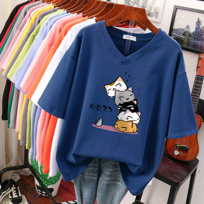 EBAIHUI 100% kokvilnas lielizmēra T krekls Anime sieviešu tops ar īsām piedurknēm 2022. gada vasaras pāris brīvi lielizmēra T krekli japāņu stilā